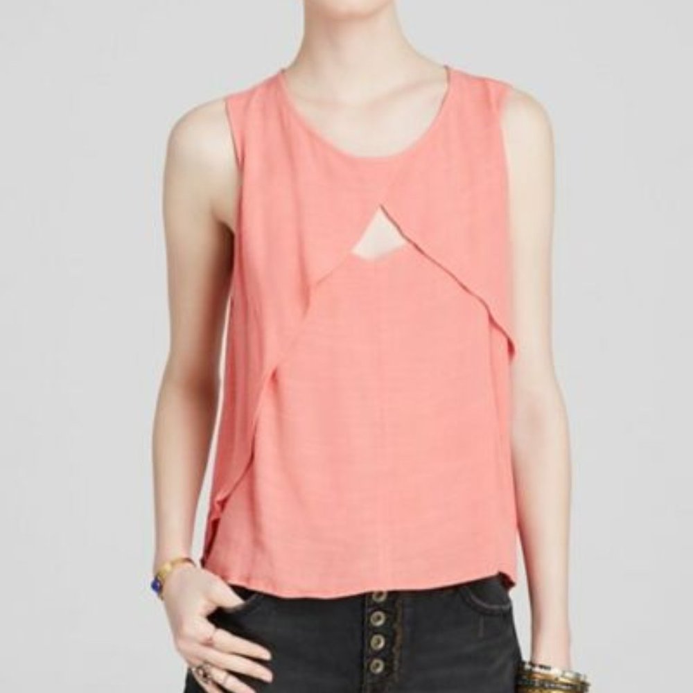 NWOT FREE PEOPLE Crinkle Look Through Top in Coral - M